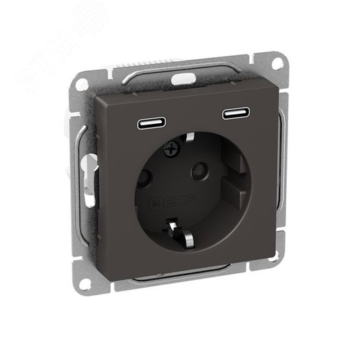 Механизм розетки с USB-C - 2шт  16А  с заземлением  со шторками  мокко Эпика EKF - фото 2