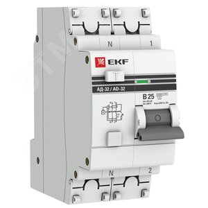 Дифференциальный автомат АД-32 1P+N 25А/ 30А (хар. B, AC, электронный, защита 270В) 4,5кА PROxima