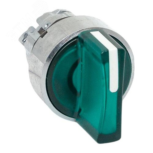 Изображение товара Исполнительный механизм переключателя SB4 зеленый на 2 положения возвратный без фиксации, с подсветкой с короткой ручкой IP65 (шт)