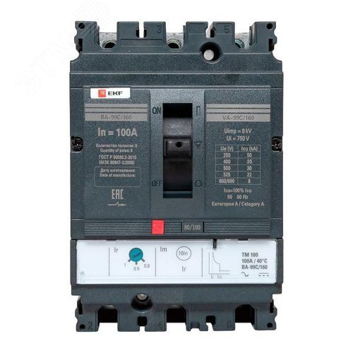 Изображение товара Выключатель автоматический ВА-100А 35кА ВА-99С/160 3 полюса (шт)