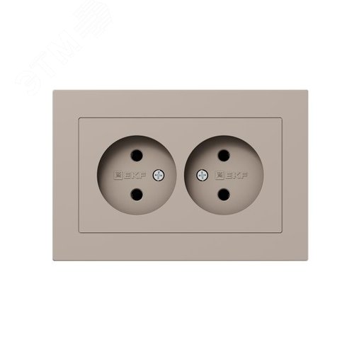 Механизм розетки двойной  16А  без заземления  без шторок  с рамкой  кремовый Эпика EKF - фото 1