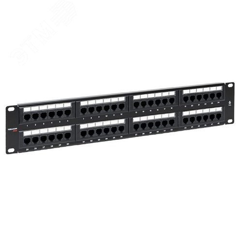 Патч-панель TERACOM PRO 19'Cat.6 2U неэкранированная UTP 48 портов RJ-45 Dual IDC - фото 1