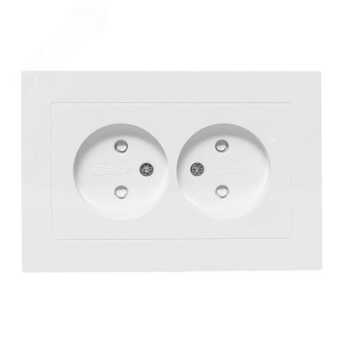 Эпика Механизм розетки двойной 16А без заземления со шторками с рамкой белый EKF - фото 2