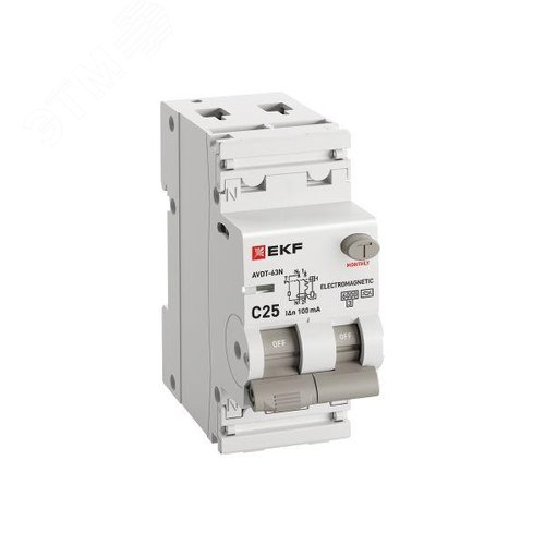Выключатель автоматический дифференциального тока 1P+N 25А 100мА AC эл-мех АВДТ-63N D63N26MA25C100 PROXIMA EKF - фото 2