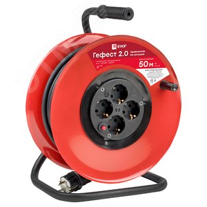 Удлинитель на катушке Гефест 2.0 4 гнезда 50м с заземлением и предохранителем КГ 3x1.5 16А/3.5кВт PROxima - фото 1