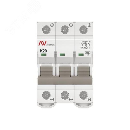 Выключатель автоматический AV-6 DC 3P 20A (K) 6kA AVERES - фото 3