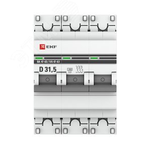 Выключатель автоматический трехполюсный 31.5А D ВА47-63 4.5кА PROxima - фото 2