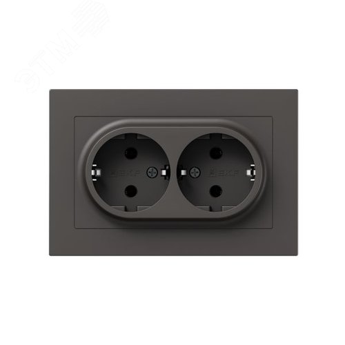 Механизм розетки двойной  16А  с заземлением  без шторок  с рамкой  мокко Эпика EKF - фото 1