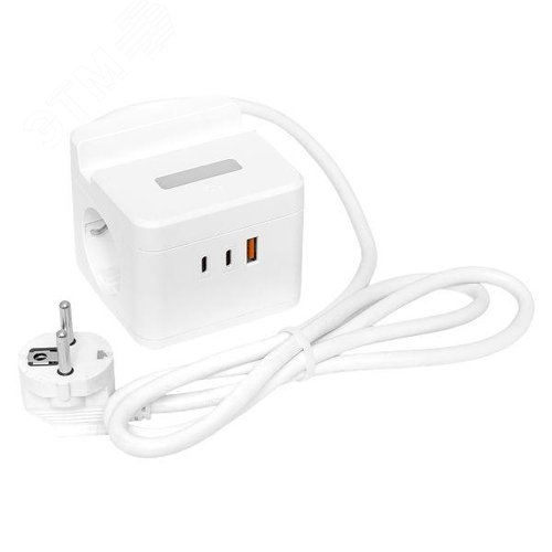 Удлинитель куб 2 гнезда 1USB + 2 Type C с быстрой зарядкой, подставкой под телефон и ночником 1, 3 метра 1 мм2 - фото 6