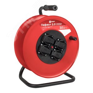 Удлинитель на катушке Гефест 2.0 4 гнезда 30м с заземлением и предохранителем ПВС 3*1,5 16А/3,5к Вт IP44 PROxima - фото 1