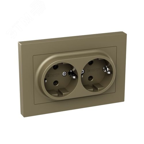 Механизм розетки двойной  16А  с заземлением  без шторок  с рамкой  шампань Эпика EKF - фото 2