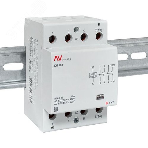 Контактор модульный КМ 40А 4NO 230VAC (3 мод.) AVERES - фото 2