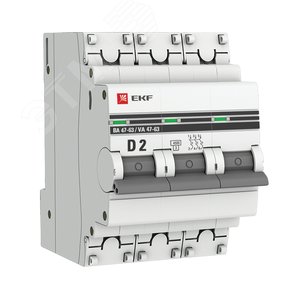 Выключатель автоматический трехполюсный 2А D ВА47-63 4.5кА PROxima - фото 1