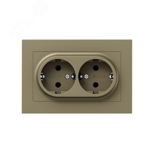 Механизм розетки двойной  16А  с заземлением  без шторок  с рамкой  шампань Эпика EKF - фото 1