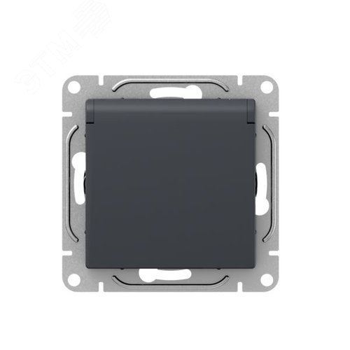 Механизм розетки  16А  IP44  с заземлением  со шторками  c крышкой  графит Эпика EKF - фото 1