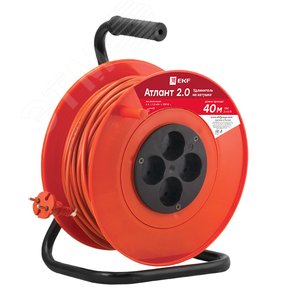 Удлинитель на катушке Атлант 2.0 4 гнезда 40м без заземления ПВС 2x0.75 6А/1.3кВт PROxima - фото 1