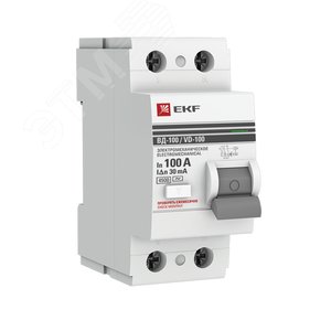 Выключатель дифференциального тока (УЗО) ВД-100 2P 100А/30мА (электромеханическое) PROxima elcb-2-100-30-em-pro EKF