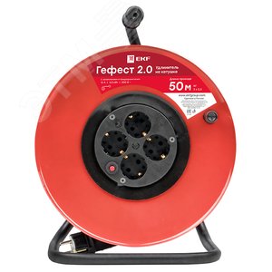 Удлинитель на катушке Гефест 2.0 4 гнезда 50м с заземлением и предохранителем КГ 3*2,5 16А/3,5кВ тIP44 PROxima - фото 2