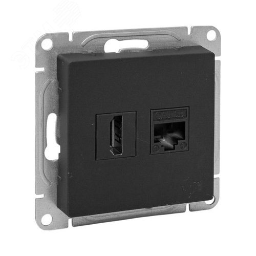 Механизм розетки HDMI+RJ45 cat5 чёрный Эпика EKF - фото 1