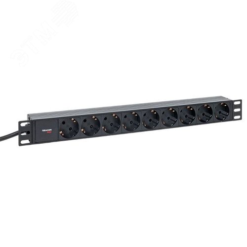 Блок розеток PDU TERACOM PRO 19' 1U 16А/250В 9 роз. Schuko шнур 2 м 3x1.5 мм2 вилка Schuko корпус пластик черный - фото 1