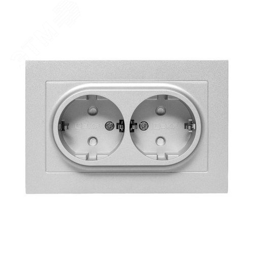 Эпика Механизм розетки двойной 16А с заземлением со шторками с рамкой алюминий EKF - фото 2