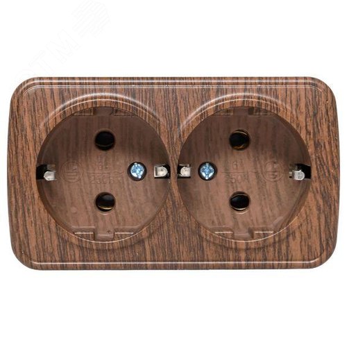 Розетка двухместная ОП Минск 16А с заземлением темное дерево - фото 2