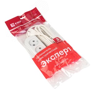 Удлинитель 'Эксперт' 3 гнезда 5 метров 10А/2.2кВт без заземления ПВС 2х0.75 PROxima - фото 2