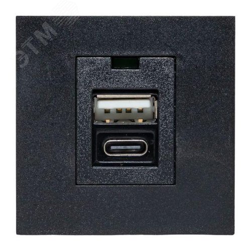 Розетка USB A+C, 2.1А, 2 гнезда, без индикатора, черная, матовая EKF - фото 2