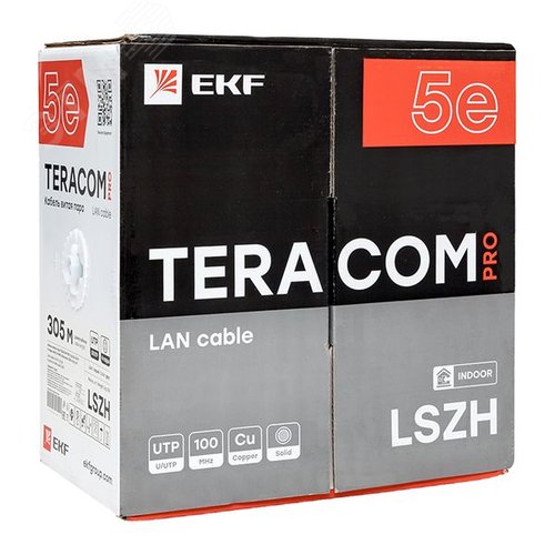 Витая пара TERACOM PRO 5E U/UTP 4 пары solid 24AWG LSZH нг(А)-HF серый 305м - фото 3