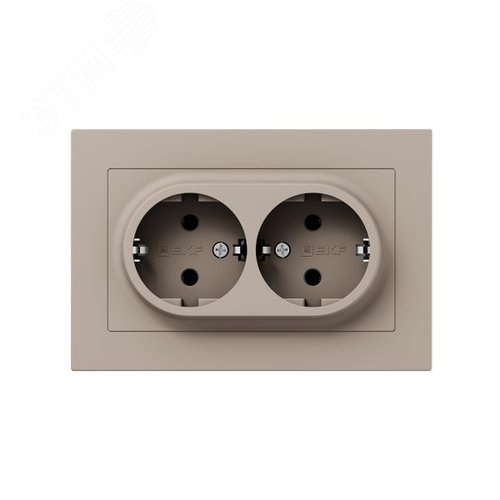 Механизм розетки двойной  16А  с заземлением  без шторок  с рамкой  кремовый Эпика EKF - фото 1