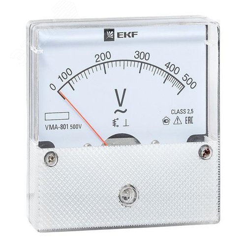 Вольтметр VM-A801 аналоговый на панель 80х80 круглый вырез 500 В прямое подключение - фото 1