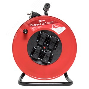 Удлинитель на катушке Гефест 2.0 4 гнезда 30м с заземлением и предохранителем КГ 3*2,5 16А/3,5кВ тIP44 PROxima - фото 2