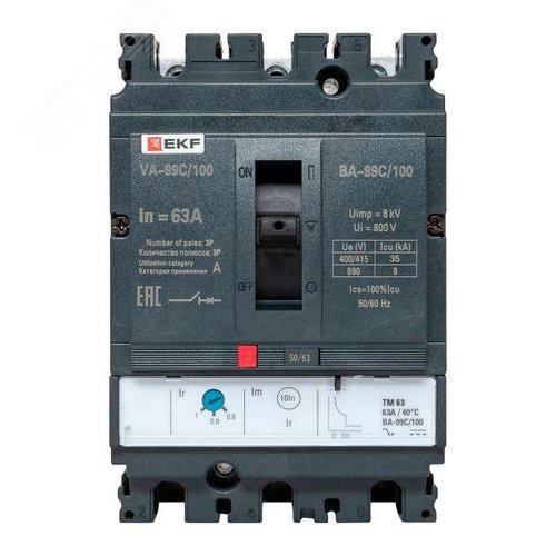 Изображение товара Выключатель автоматический трехполюсный ВА-99C 100/63А 3P 35кА (шт)