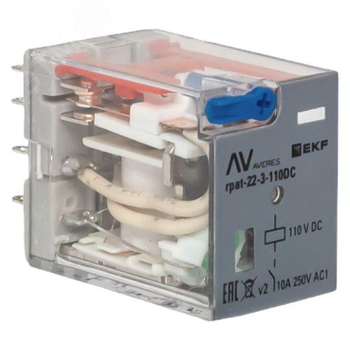 Реле промежуточное с кнопкой и мех. Индикацией RPAt 22/3 10A 110В DC EKF - фото 1