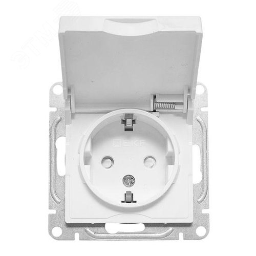 Эпика Механизм розетки 16А IP44 с заземлением со шторками c крышкой белый EKF - фото 4