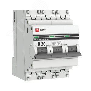 Автоматический выключатель ВА 47-63 6кА 3P 20А (D) PROxima mcb4763-6-3-20D-pro EKF