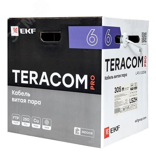 Витая пара TERACOM PRO 6 F/UTP 4 пары solid 23AWG LSZH нг(А)-HF серый 305м - фото 5