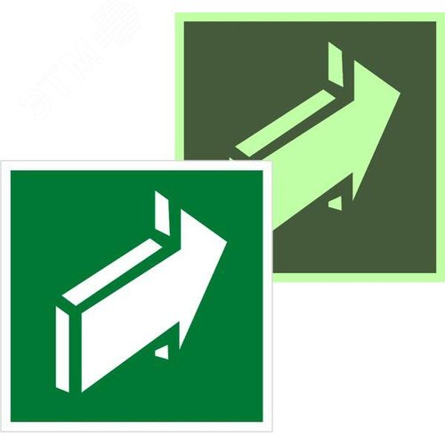 Изображение товара Знак эвакуационный E 18 ''Открывать движением от себя'' 200х200 мм, пленка самоклеящаяся с фотолюминесцентным покрытием ГОСТ Р 12.4.026-2001 (шт)