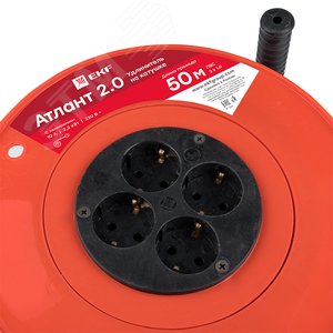 Удлинитель на катушке Атлант 2.0 4 гнезда 50м с заземлением ПВС 3x1.0 10А/2.2кВт PROxima - фото 3