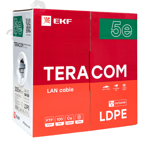 Витая пара TERACOM 5E F/UTP 4 пары solid OUT LDPE черный 305м - фото 3