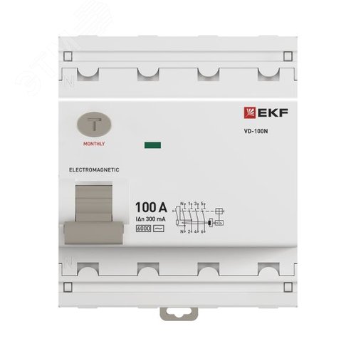 Выключатель дифференциального тока (ВД) четырехполюсный 4P 100А 300mA (AC) эл-мех ВД-100N E1046M100300 PROXIMA EKF - фото 4