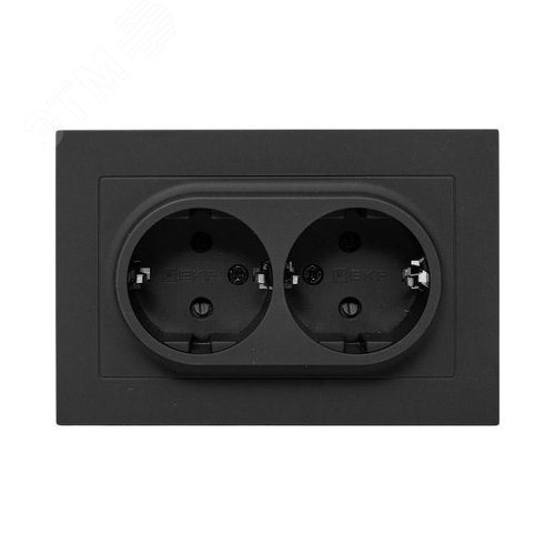Эпика Механизм розетки двойной 16А с заземлением со шторками с рамкой черный EKF - фото 2