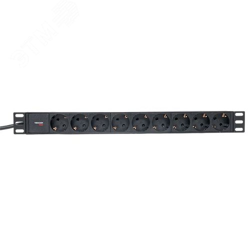 Блок розеток PDU TERACOM PRO 19' 1U 16А/250В 9 роз. Schuko шнур 2 м 3x1.5 мм2 вилка Schuko корпус пластик черный - фото 2