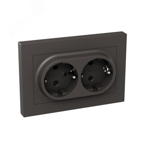 Механизм розетки двойной  16А  с заземлением  со шторками  с рамкой  мокко Эпика EKF - фото 2