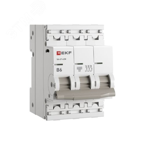 Выключатель автоматический трехполюсный 3P 6 кА (B) 6kA ВА 47-63N M636306B PROXIMA EKF - фото 1