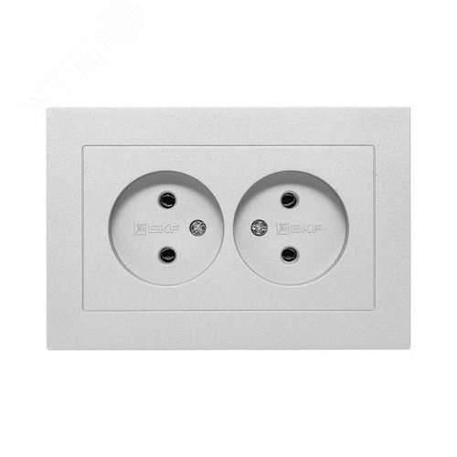 Эпика Механизм розетки двойной 16А без заземления без шторок с рамкой алюминий EKF - фото 2