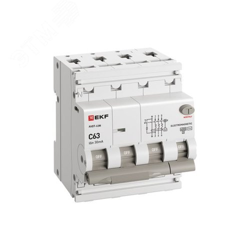 Диф. автомат АВДТ-63N 3P+N 63А (C) 30мА (AC) эл-мех 6кА PROXIMA EKF - фото 2