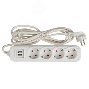 Удлинитель Эксперт 4 гнезда 3 метра 16А/3, кВт с2 USB 2,1А ПВС 3х1 - фото 3