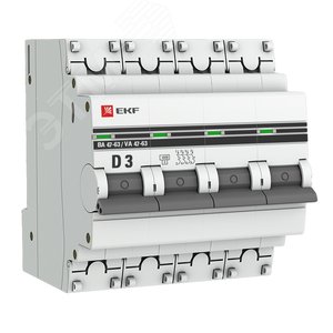 Выключатель автоматический четырехполюсный 3А D ВА47-63 4.5кА PROxima - фото 1