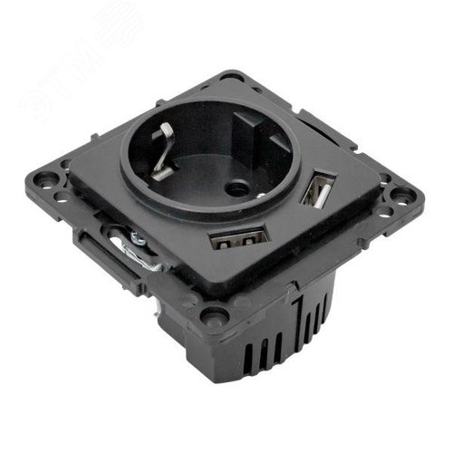 Стокгольм Механизм Розетки 1-местной с/з, USB 2A 16А винтовые клеммы черный с защ. штор. EKF - фото 6